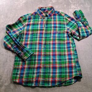 Chaps Flannel Shirt Mens Medium Green Plaid Brushed Long Sleeve Button Up Casual